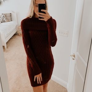 Burgundy sweater dress with turtle neck or layer